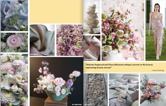 Floral trend mood board — soft cherry blossom palette